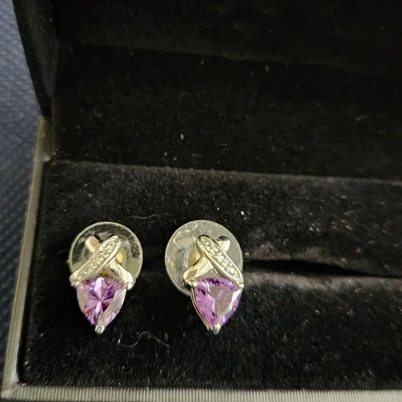 Trillian Genuine Amethyst with Diamonds Post Earrings - Picture 3 of 5